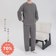 フリース パジャマ 男女兼用 秋冬用 フランネル 厚手 サンゴフリース カップル ルームウェア ラウンドネック プルオーバー ID2346