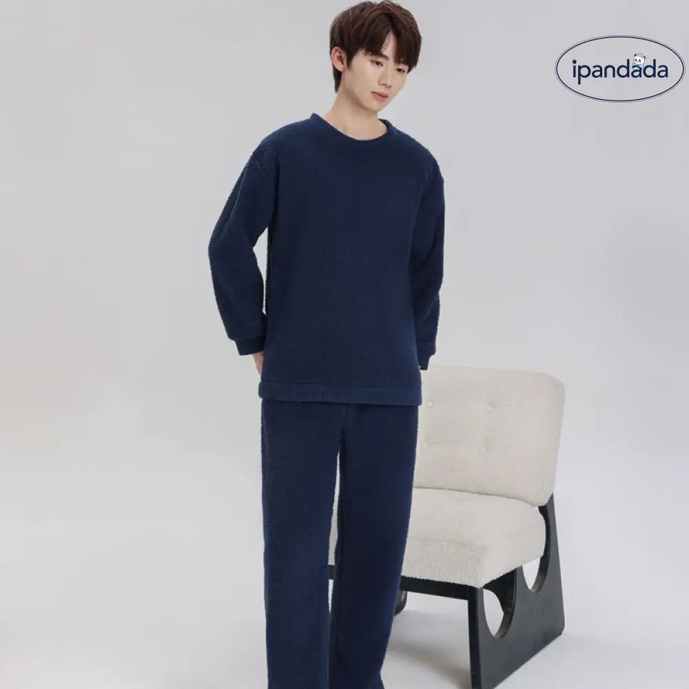フリース パジャマ 男女兼用 秋冬用 フランネル 厚手 サンゴフリース カップル ルームウェア ラウンドネック プルオーバー ID2346