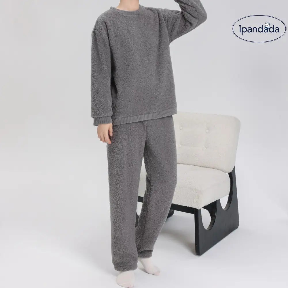 フリース パジャマ 男女兼用 秋冬用 フランネル 厚手 サンゴフリース カップル ルームウェア ラウンドネック プルオーバー ID2346