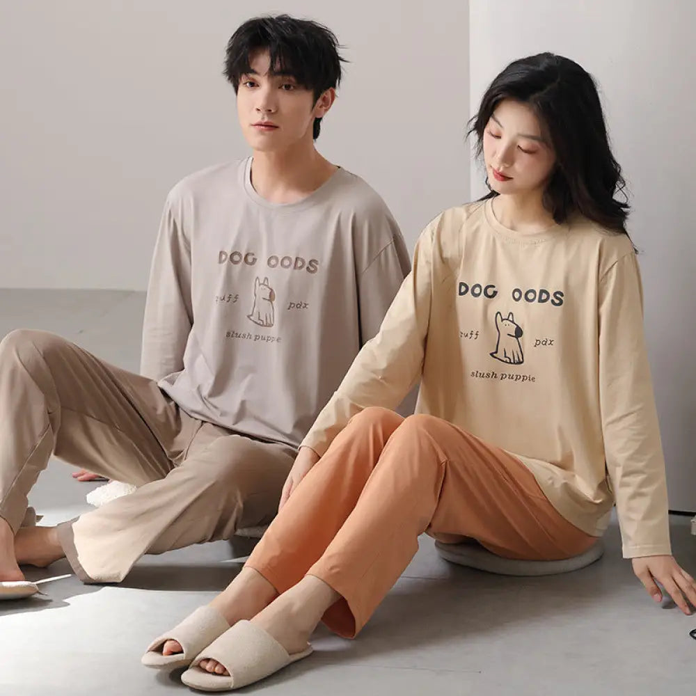 カップル パジャマ 春秋 シーズン ライカ コットン 長袖 男性 女性 新作 休闲 ピュアコットン ルームウェア セット ID2123 タイプ② / レディースＭ カップル>セットアップ