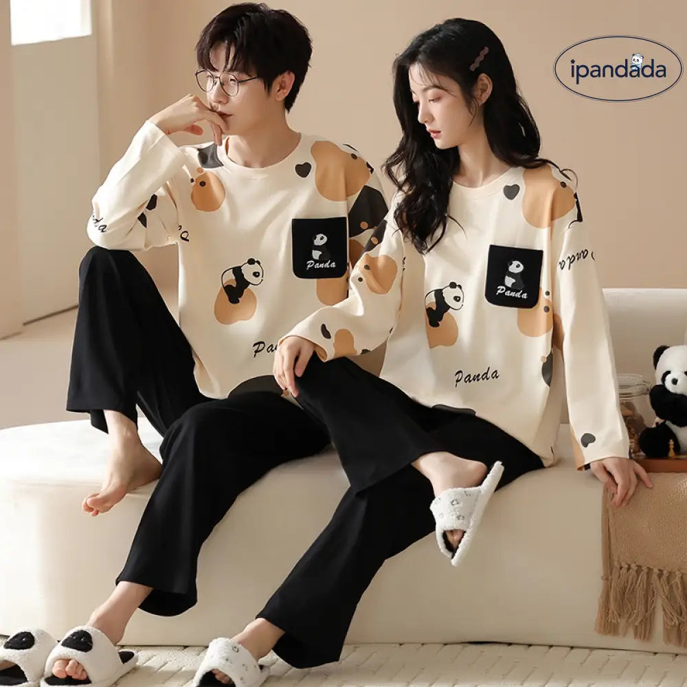 カップル パジャマ 春秋用 綿100% 長袖 プルオーバー 外出可能 男女兼用 家庭用 可愛い カートゥーン 秋冬用 部屋着 ID2195
