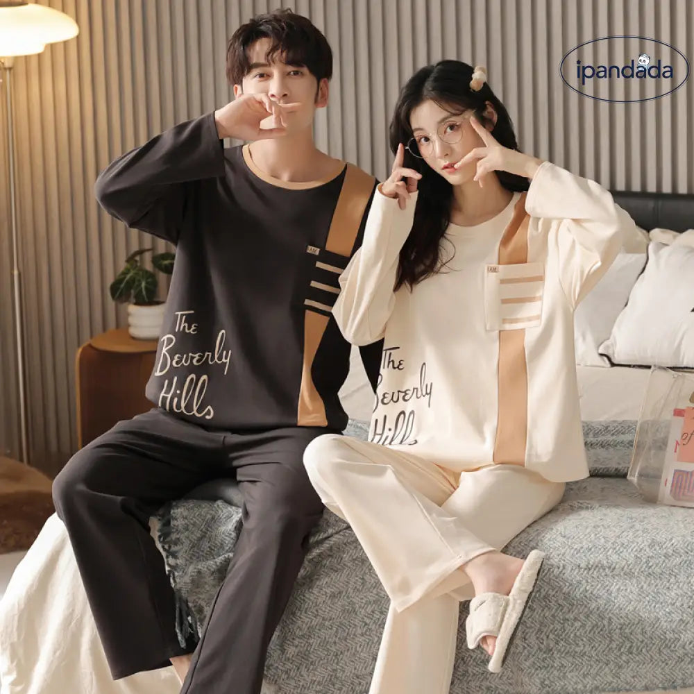 カップル パジャマ 春秋用 綿100% 長袖 プルオーバー 外出可能 男女兼用 家庭用 可愛い カートゥーン 秋冬用 部屋着 ID2195