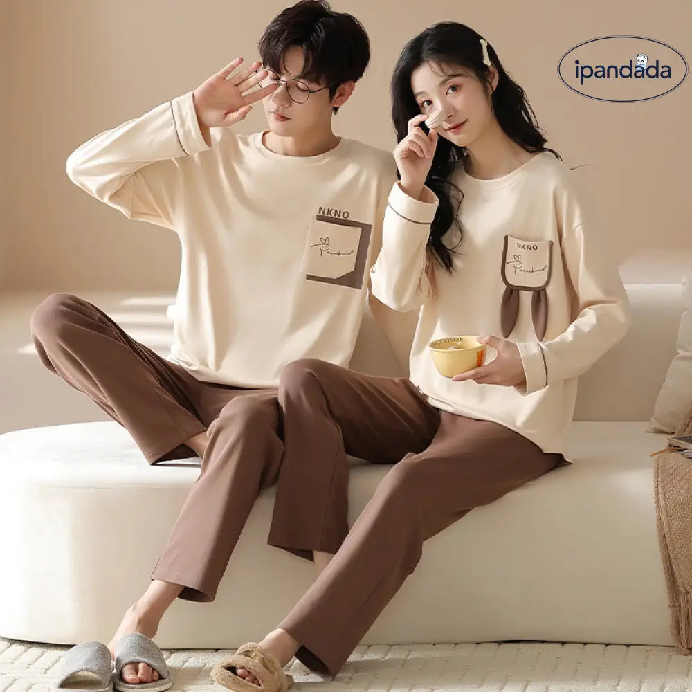 カップル パジャマ 春秋用 綿100% 長袖 プルオーバー 外出可能 男女兼用 家庭用 可愛い カートゥーン 秋冬用 部屋着 ID2195