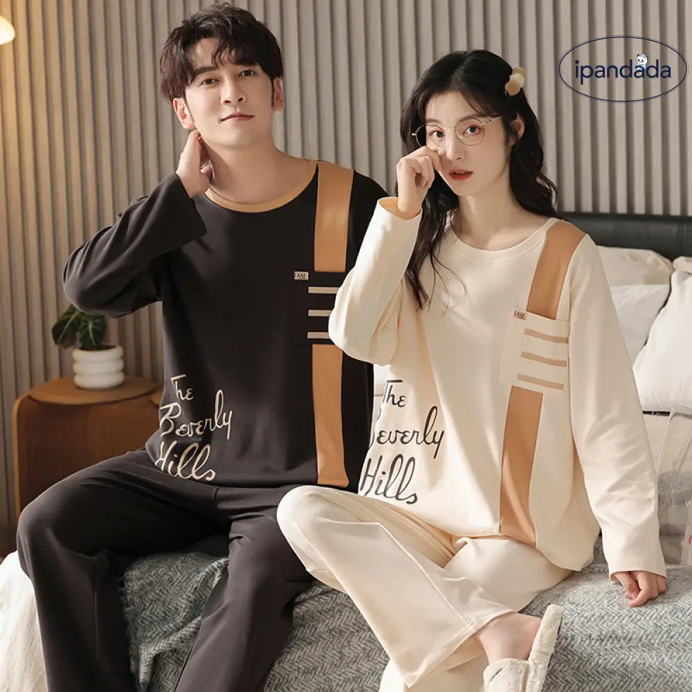 カップル パジャマ 春秋用 綿100% 長袖 プルオーバー 外出可能 男女兼用 家庭用 可愛い カートゥーン 秋冬用 部屋着 ID2195