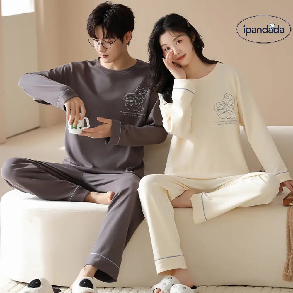 カップル パジャマ 春秋用 綿100% 長袖 プルオーバー 外出可能 男女兼用 家庭用 可愛い カートゥーン 秋冬用 部屋着 ID2195