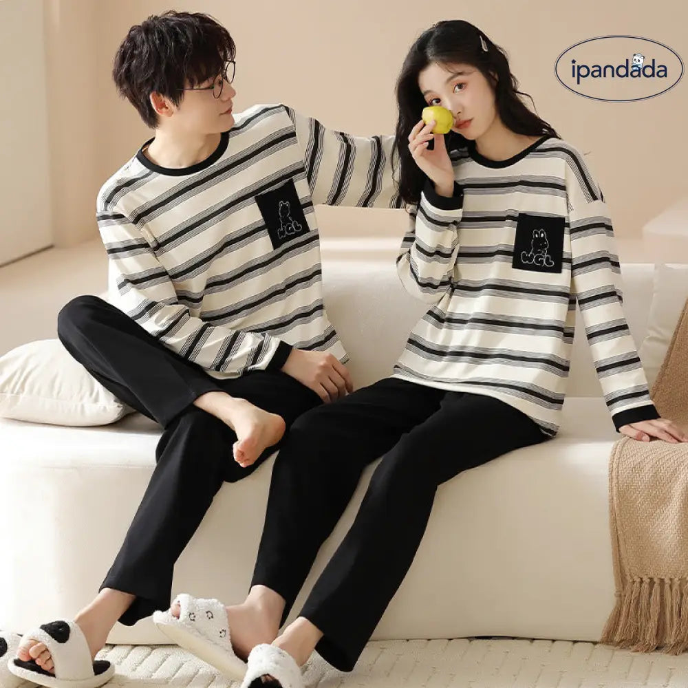 カップル パジャマ 春秋用 綿100% 長袖 プルオーバー 外出可能 男女兼用 家庭用 可愛い カートゥーン 秋冬用 部屋着 ID2195