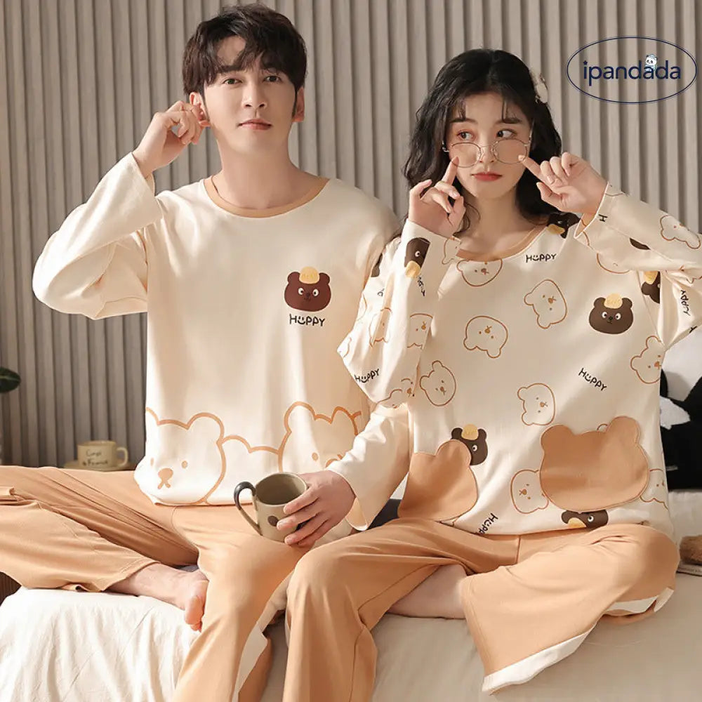 カップル パジャマ 春秋用 綿100% 長袖 プルオーバー 外出可能 男女兼用 家庭用 可愛い カートゥーン 秋冬用 部屋着 ID2195