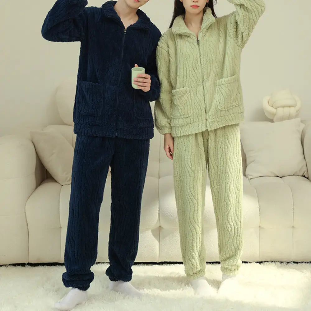 カップル用 パジャマ 冬用 サンゴフリース 男女兼用 カジュアル 大きいサイズ ルームウェア ボア 厚手 フランネル ルームセット ID2342 カップル＞セットアップ