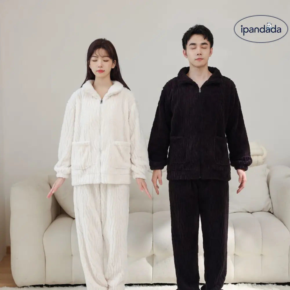 カップル用 パジャマ 冬用 サンゴフリース 男女兼用 カジュアル 大きいサイズ ルームウェア ボア 厚手 フランネル ルームセット ID2342