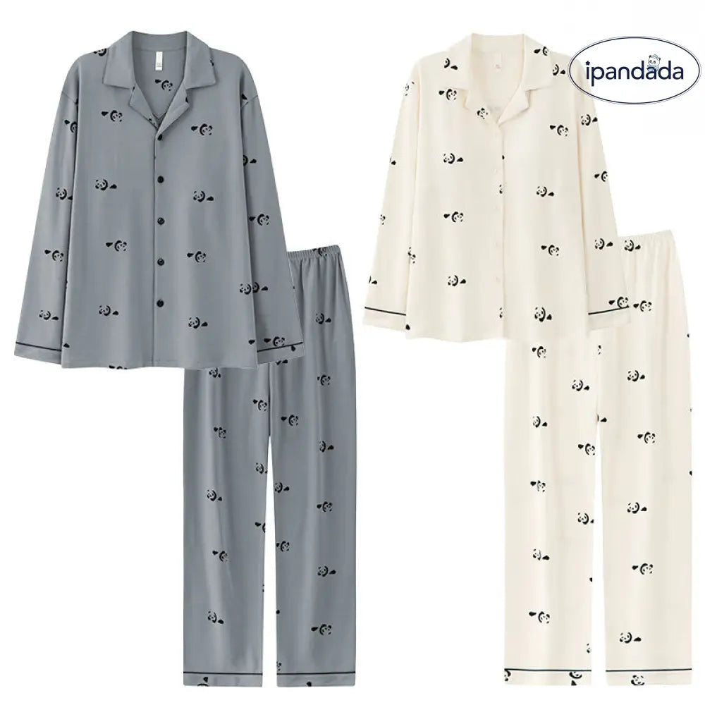 カップル用 パンダ柄 綿 ルームウェアセット 長袖カーディガン パンツ ノンワイヤー補整 トップ付き 夏用 ID1921