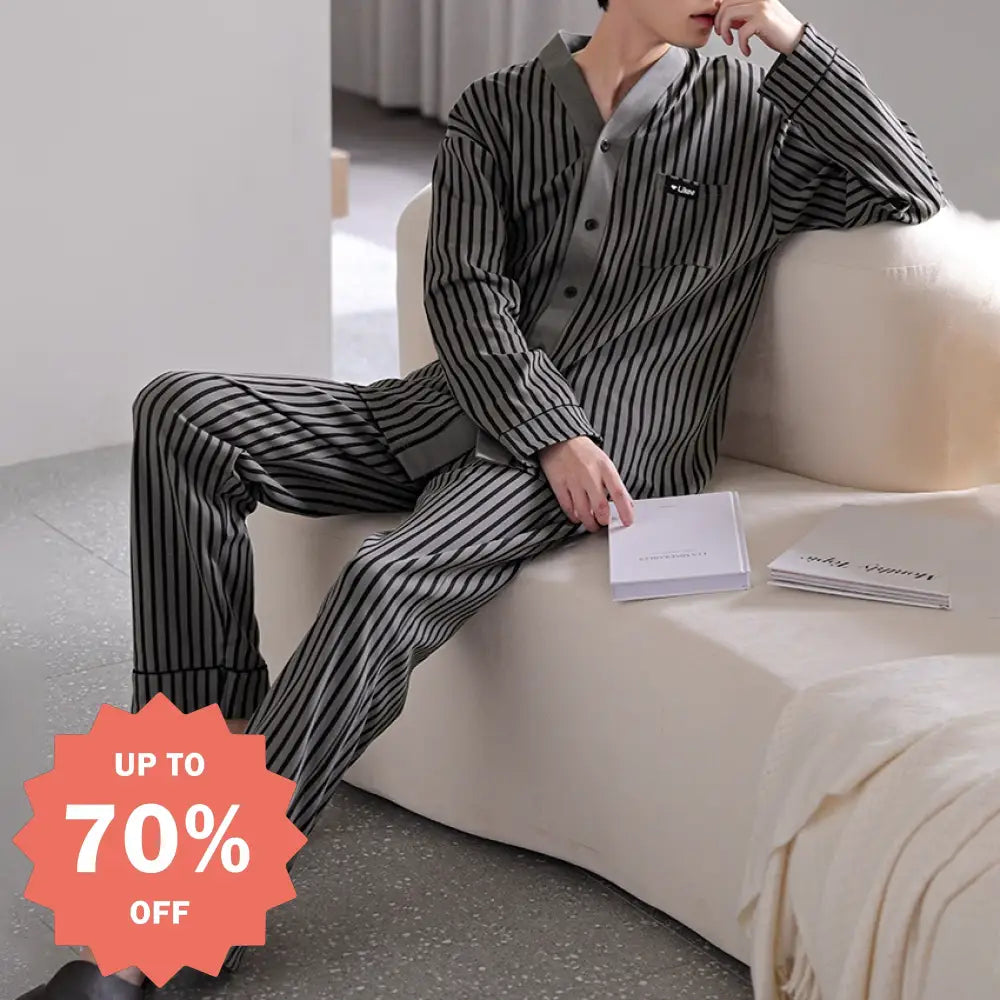 男性用 パジャマ 春秋 カーディガン シャツ襟 長袖 ロングパンツ 外出可能 高級 ルームウェア セット 男性 秋 ID2359