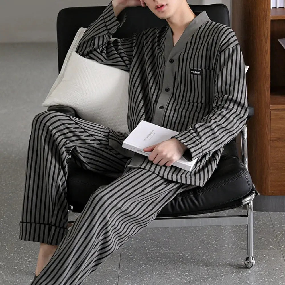 男性用 パジャマ 春秋 カーディガン シャツ襟 長袖 ロングパンツ 外出可能 高級 ルームウェア セット 男性 秋 ID2359