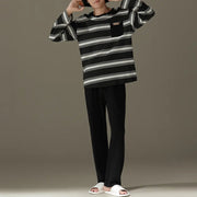 男性用 パジャマ 春秋用 シンプルな ストライプ 長袖 長ズボン 青少年 カジュアル 外出可能 冬用 大きいサイズの ホームウェア ID2244