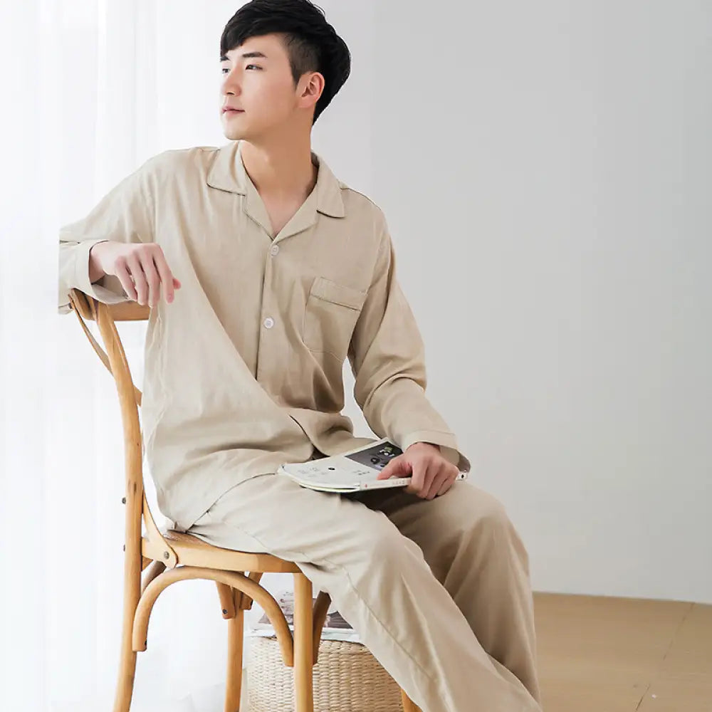 パジャマ メンズ 綿100％ 前開き 長袖 春 ダブル ガーゼ2重ガーゼ ルームウェア テーラー襟 ドット コットン 紳士 男性 男の子 主人 入院 出張 転勤 敬老の日 プレゼント ギフト ID2053 写真通り / S