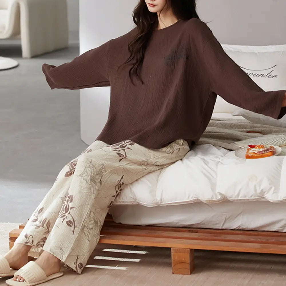 パジャマ レディース 純綿 ルームウエア 可愛い 綿100% 2点セット 高級感 ロングパンツ 長袖 上下セット春秋 部屋着 寝巻きかわいい タイプ1 / M レディース＞セットアップ