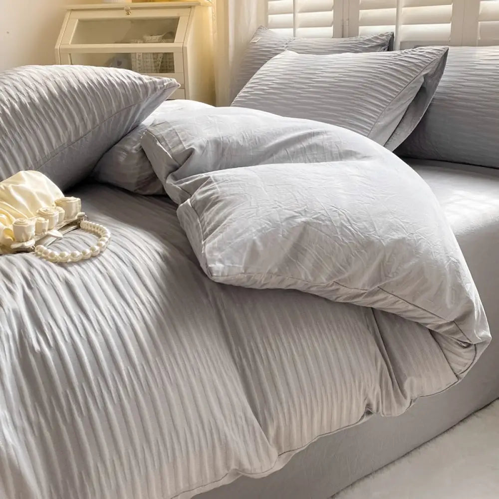 ID929 泡泡ガーゼ 水洗いコットン 綿100% 無地 シンプル 布団カバーセット 四点セット 三点セット 掛け布団カバー ベッドシーツ ボックスシーツ ピローケース シングル セミダブル ダブル クイーン おしゃれ 韓国風 寮用