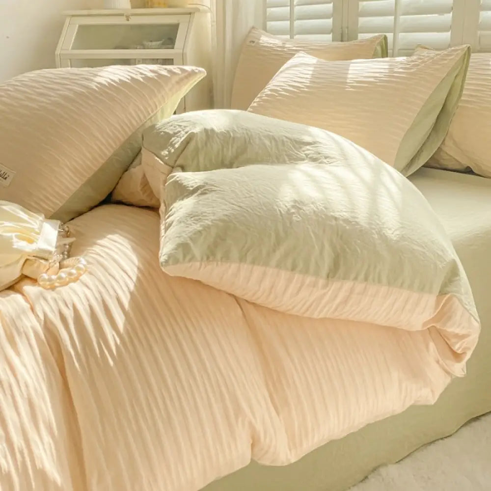 ID929 泡泡ガーゼ 水洗いコットン 綿100% 無地 シンプル 布団カバーセット 四点セット 三点セット 掛け布団カバー ベッドシーツ ボックスシーツ ピローケース シングル セミダブル ダブル クイーン おしゃれ 韓国風 寮用