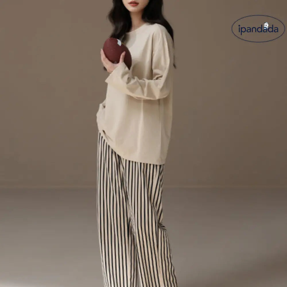 ペア パジャマ 長袖 男女2着 セット 秋 冬 ボーダー シンプル ファッション カップル ペア ルームウェア 結婚祝い プレゼント 上下 セット 部屋着 女性 / M カップル＞セットアップ