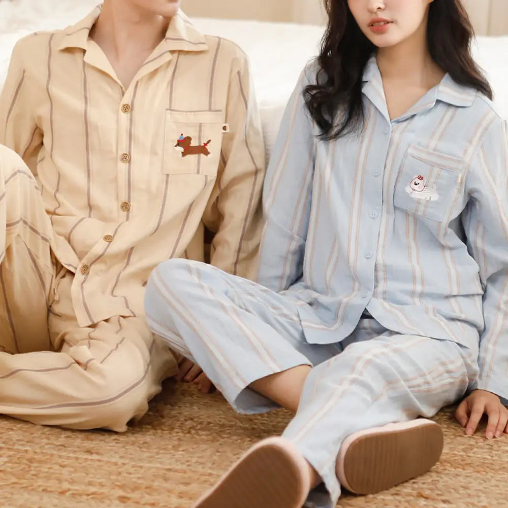 秋の新作 カップルパジャマ 長袖 長ズボン 高級感 綿 コットンガーゼ シンプル カジュアル 家庭用 セットアップ ID2196 カップル>セットアップ