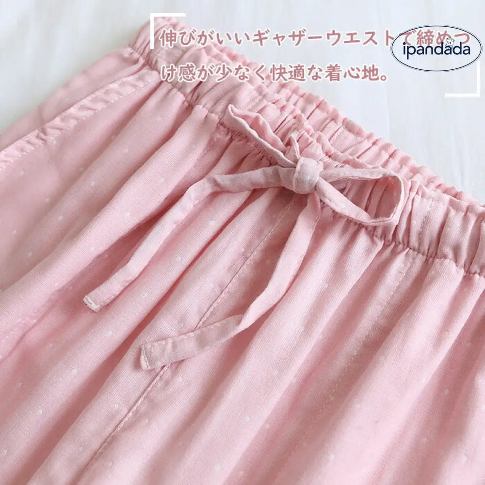 ID1719 ルームパンツ ルームウェア 春 夏 秋 冬 メンズ レディース リラックスパンツ 長パンツ ナイトウェア ダブルガーゼ 2重ガーゼ 長パン ロング丈 ボトムス ズボン パジャマ 綿 寝巻き 部屋着 ウエストゴム 女性用 カジュアル ひも付き ピンク グレー ネイビー ブルー M/L/XL