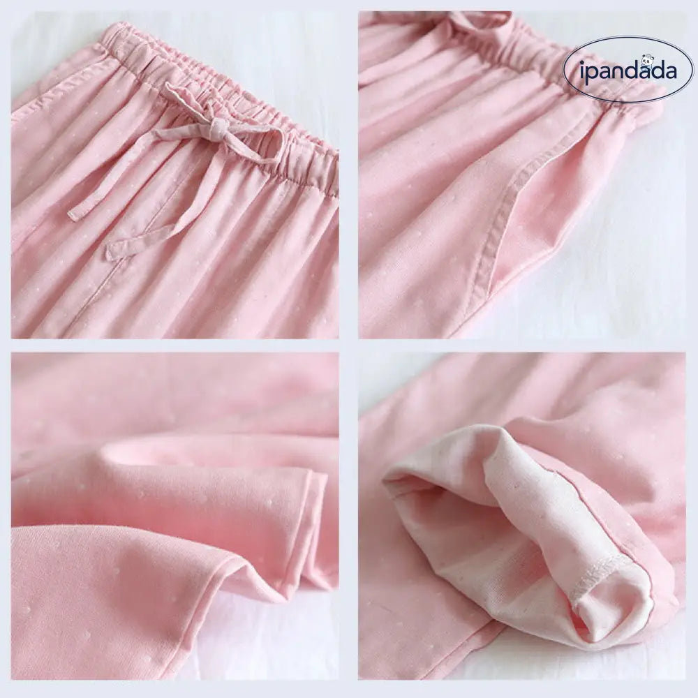 ID1719 ルームパンツ ルームウェア 春 夏 秋 冬 メンズ レディース リラックスパンツ 長パンツ ナイトウェア ダブルガーゼ 2重ガーゼ 長パン ロング丈 ボトムス ズボン パジャマ 綿 寝巻き 部屋着 ウエストゴム 女性用 カジュアル ひも付き ピンク グレー ネイビー ブルー M/L/XL