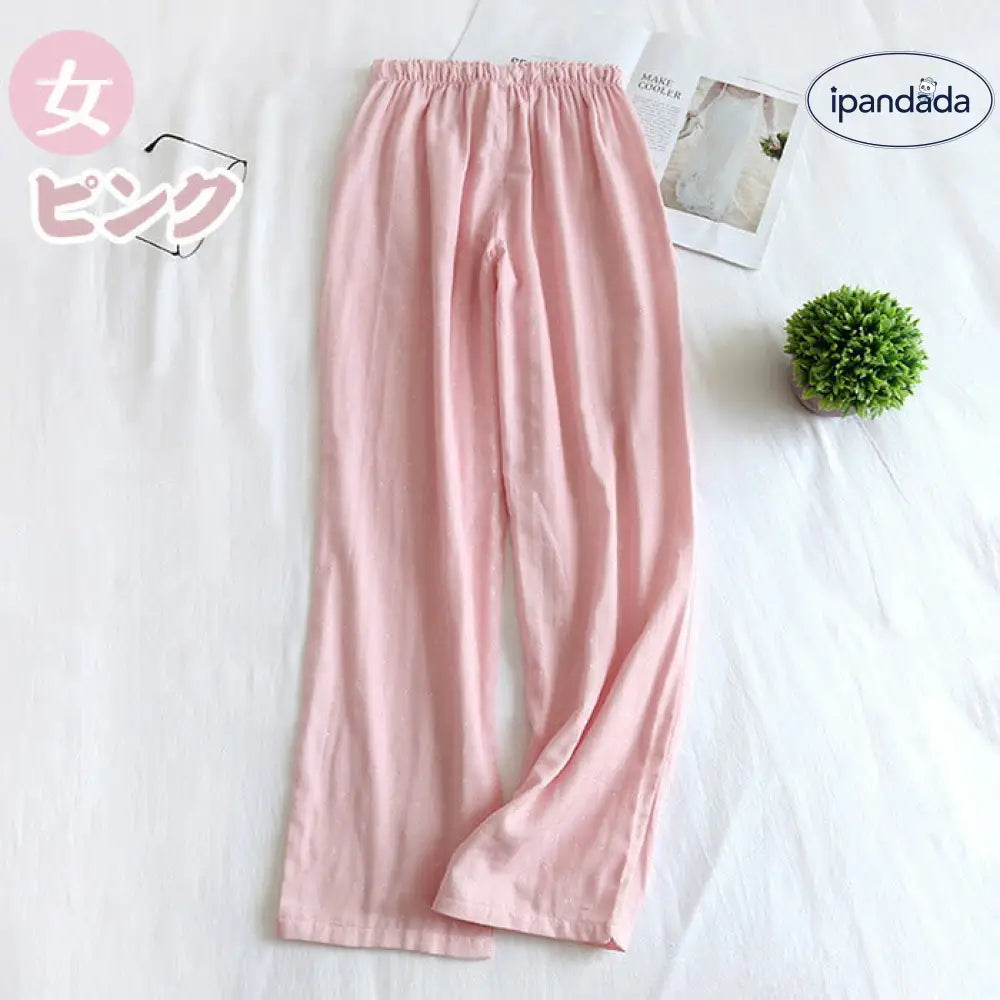ID1719 ルームパンツ ルームウェア 春 夏 秋 冬 メンズ レディース リラックスパンツ 長パンツ ナイトウェア ダブルガーゼ 2重ガーゼ 長パン ロング丈 ボトムス ズボン パジャマ 綿 寝巻き 部屋着 ウエストゴム 女性用