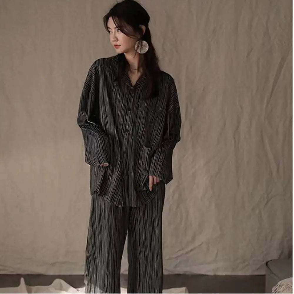 カップル パジャマ レディース 長袖 春秋 シーズン ピュアコットン 薄手 ルームウェア メンズ レディース 休闲 韓国風 外出可 セット ID2127 女性 / M カップル>セットアップ