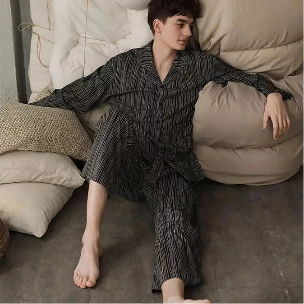 カップル パジャマ レディース 長袖 春秋 シーズン ピュアコットン 薄手 ルームウェア メンズ レディース 休闲 韓国風 外出可 セット ID2127 男性 / M カップル>セットアップ