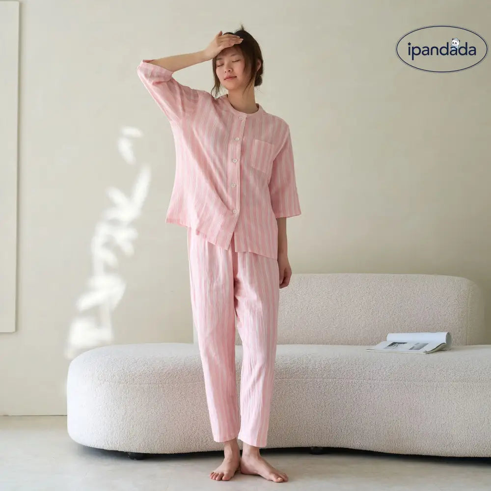 オールコットン 無印 ダブルガーゼ ルームウェア  パジャマ Aランク 夏用 良品 綿 男女兼用 カジュアル ラウンドネック 半袖 ID1805