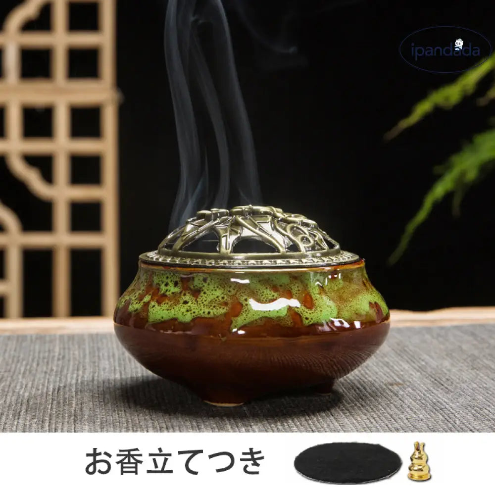 ID908 香炉 陶器 お香立てコーン お香コーン お香立て おこうたて アロマポット 陶磁器 香炉陶器 お香たて お香立て付 お香立て かわいい お香 スタンド 線香立て アロマ お香 アジアン 和風 癒し リラックス 香り 皿