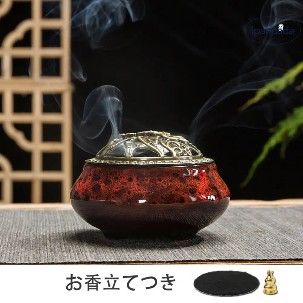 ID908 香炉 陶器 お香立てコーン お香コーン お香立て おこうたて アロマポット 陶磁器 香炉陶器 お香たて お香立て付 お香立て かわいい お香 スタンド 線香立て アロマ お香 アジアン 和風 癒し リラックス 香り 皿
