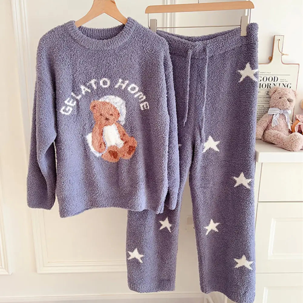 肌にやさしい素材！新作 フリース おやすみ くま 子供 ふわふわ キャラクター ホームウェア パジャマ セット 暖かい 柔らかい 保温 快適 おしゃれ ルームウェア 自宅用 リラックス ID2929 グレー / 大人用フリー ベビー＆キッズ