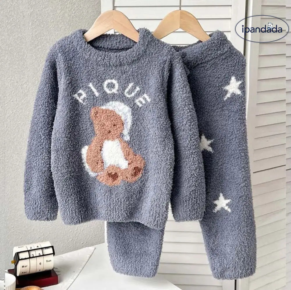 新作 フリース おやすみ くま 子供 レディース カップル ふわふわ キャラクター ホームウェア パジャマ セット 暖かい 柔らかい 保温 快適 おしゃれ ルームウェア 自宅用 リラックス ID2929