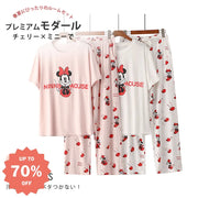 ID506 マウス柄 リボン パジャマ レディース 春 夏 柔らかく 軽い 快適素材 ゆったり シルエット 部屋着 ナイトウェア ルームウェア セットアップ レディース＞セットアップ