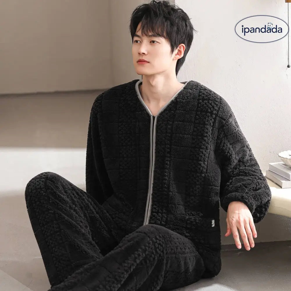 ジップパジャマ メンズ 秋冬 加厚 フリース コーラルフリース ルームウェア 大きいサイズ 保温 冬用 ID2994