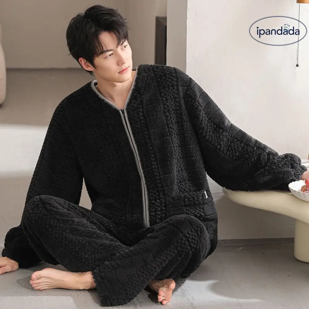 ジップパジャマ メンズ 秋冬 加厚 フリース コーラルフリース ルームウェア 大きいサイズ 保温 冬用 ID2994