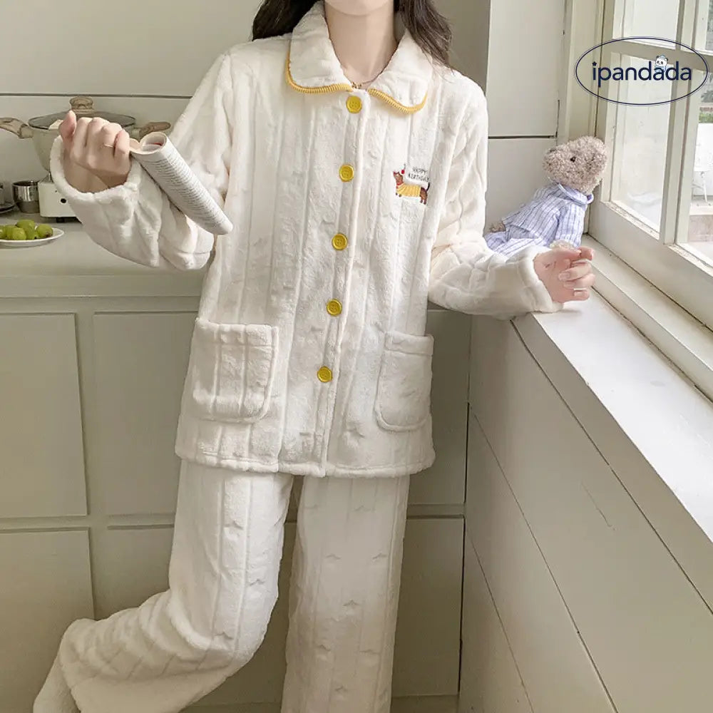 カーディガン 厚手 保温 可愛い 暖かい あったか コーラルフリース パジャマセット 肌触り柔らかい ルームウェア レディース ID3929 レディース＞セットアップ