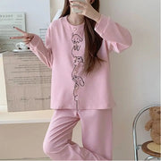 カーディガン パジャマ セット クルーネック 長袖 長ズボン キャラクター ゆったり ティーン あったか ルームウェア 部屋着 かわいい 2点セット ID4109 タイプ① / M レディース＞セットアップ