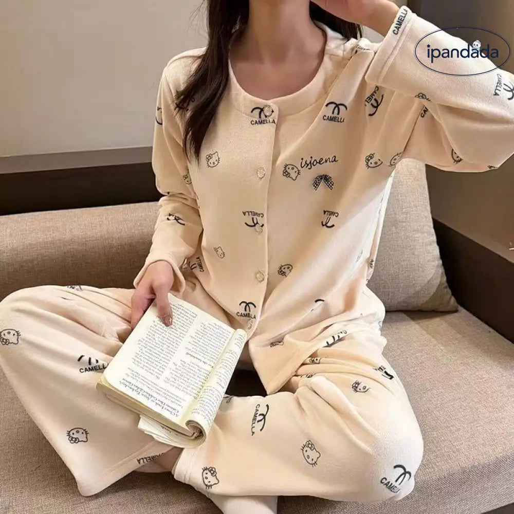 カーディガン セット 秋冬 おしゃれ パジャマ 長袖 長ズボン 快適 ルームウェア 部屋着 ゆったり 2点セット ID4199