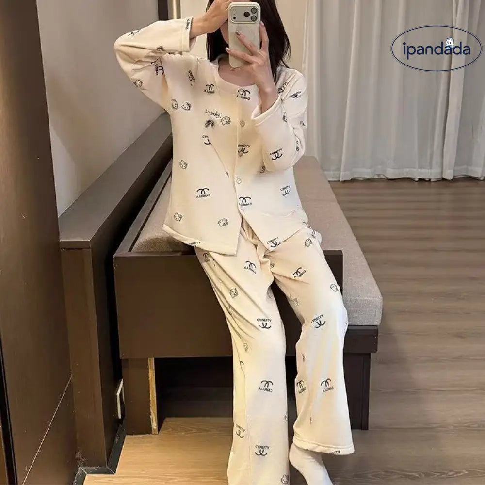 カーディガン セット 秋冬 おしゃれ パジャマ 長袖 長ズボン 快適 ルームウェア 部屋着 ゆったり 2点セット ID4199