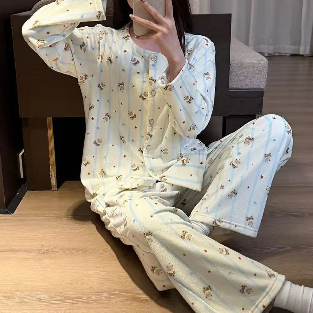 カーディガン セット 秋冬 おしゃれ パジャマ 長袖 長ズボン 快適 ルームウェア 部屋着 ゆったり 2点セット ID4199 タイプ④ / M