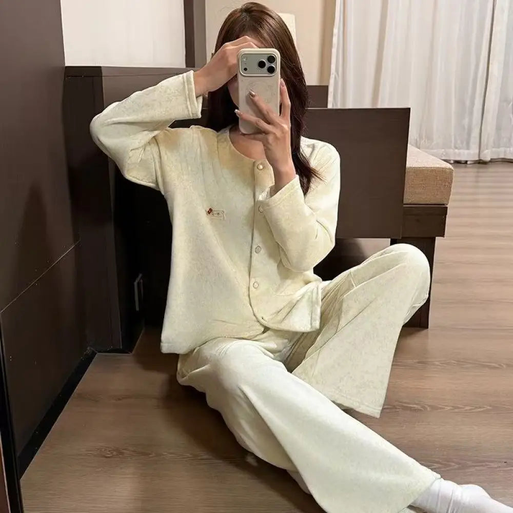 カーディガン セット 秋冬 おしゃれ パジャマ 長袖 長ズボン 快適 ルームウェア 部屋着 ゆったり 2点セット ID4199 タイプ② / M