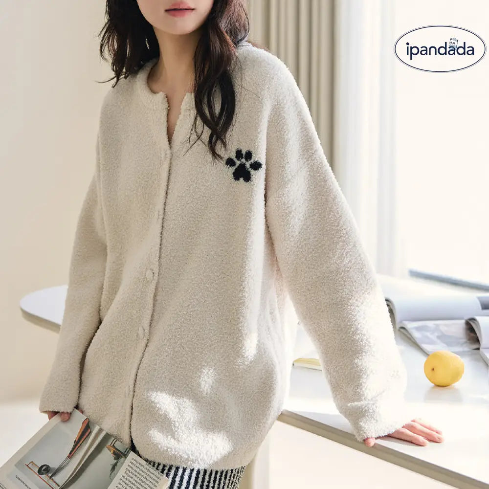 【ギフト】カジュアル カーディガン フリース パジャマ 女性用 かわいい 可愛い 秋 冬 新作 ルームウェア ストライプ ロング パンツ 2点セット ID3772 レディース＞セットアップ