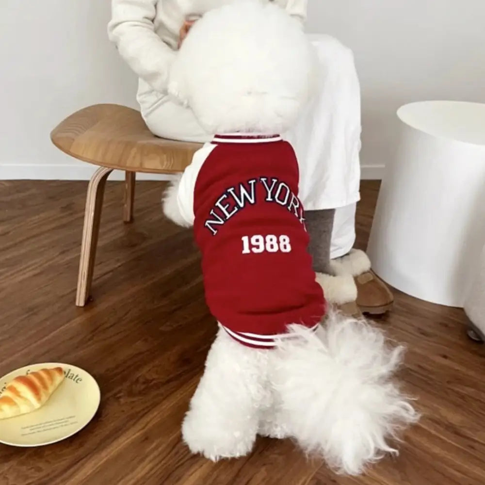 カジュアル ペット服 犬用 ウェア NEWYORK ロゴ入り おしゃれ トレーナー 小型犬 中型犬 秋冬 防寒 着脱簡単 かわいい ドッグウェア 散歩 お出かけ 室内着にも最適 ID3408 レッド / XS ペット用品＞ウェア