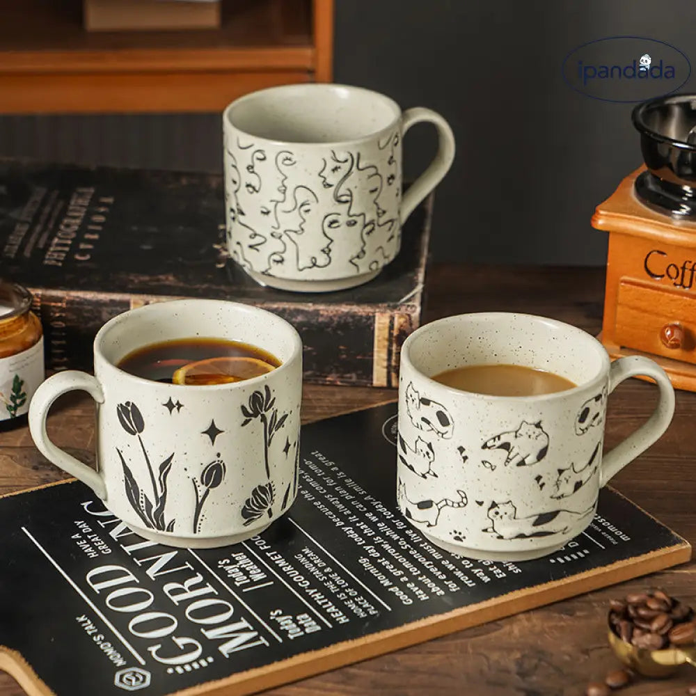 北欧風 カップ シンプル セラミックマグカップ アート調 レトロ コーヒーカップ 家庭用 コーヒーカップ ID3619