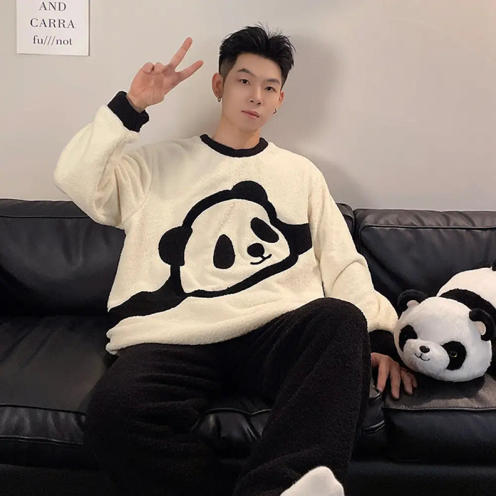 カップル 冬 フリース パジャマ レディース メンズ 厚手 保温 ルームウェア 防寒対策 レディース メンズ 彼女 彼氏 夫婦お揃い 新婚お祝い 記念日ID3202 タイプ⑤ / メンズL コーディネート＞ペアルック
