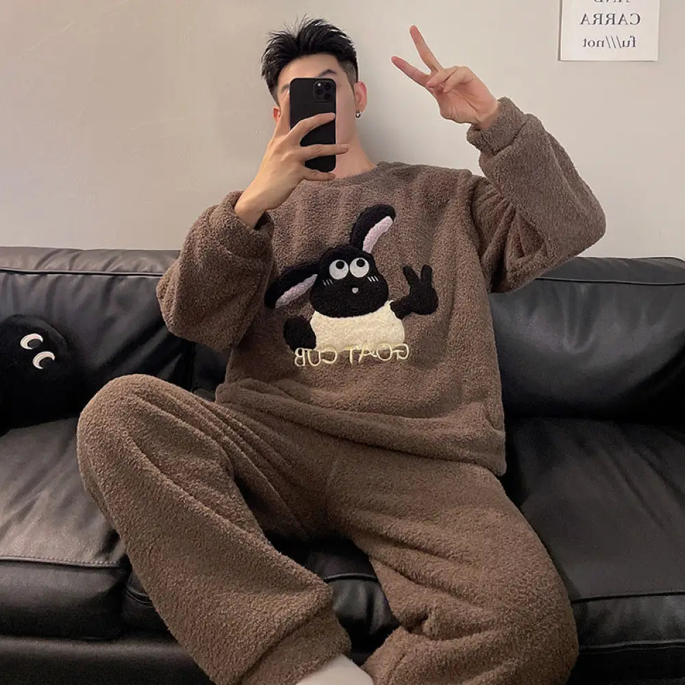 カップル 冬 フリース パジャマ レディース メンズ 厚手 保温 ルームウェア 防寒対策 レディース メンズ 彼女 彼氏 夫婦お揃い 新婚お祝い 記念日ID3202 タイプ② / メンズL コーディネート＞ペアルック