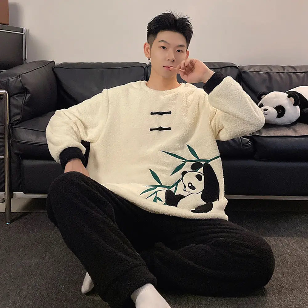カップル 冬 フリース パジャマ レディース メンズ 厚手 保温 ルームウェア 防寒対策 レディース メンズ 彼女 彼氏 夫婦お揃い 新婚お祝い 記念日ID3202 タイプ③ / メンズL コーディネート＞ペアルック