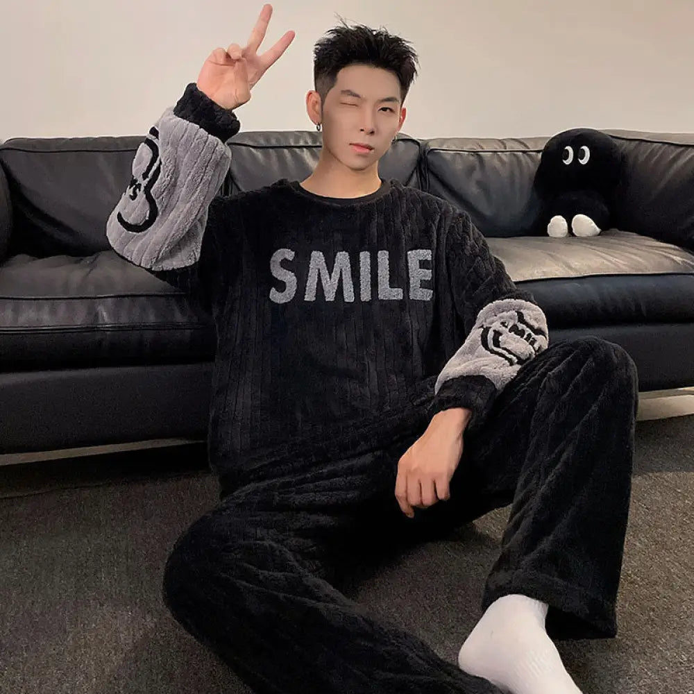カップル 冬 フリース パジャマ レディース メンズ 厚手 保温 ルームウェア 防寒対策 レディース メンズ 彼女 彼氏 夫婦お揃い 新婚お祝い 記念日ID3202 タイプ④ / メンズL コーディネート＞ペアルック