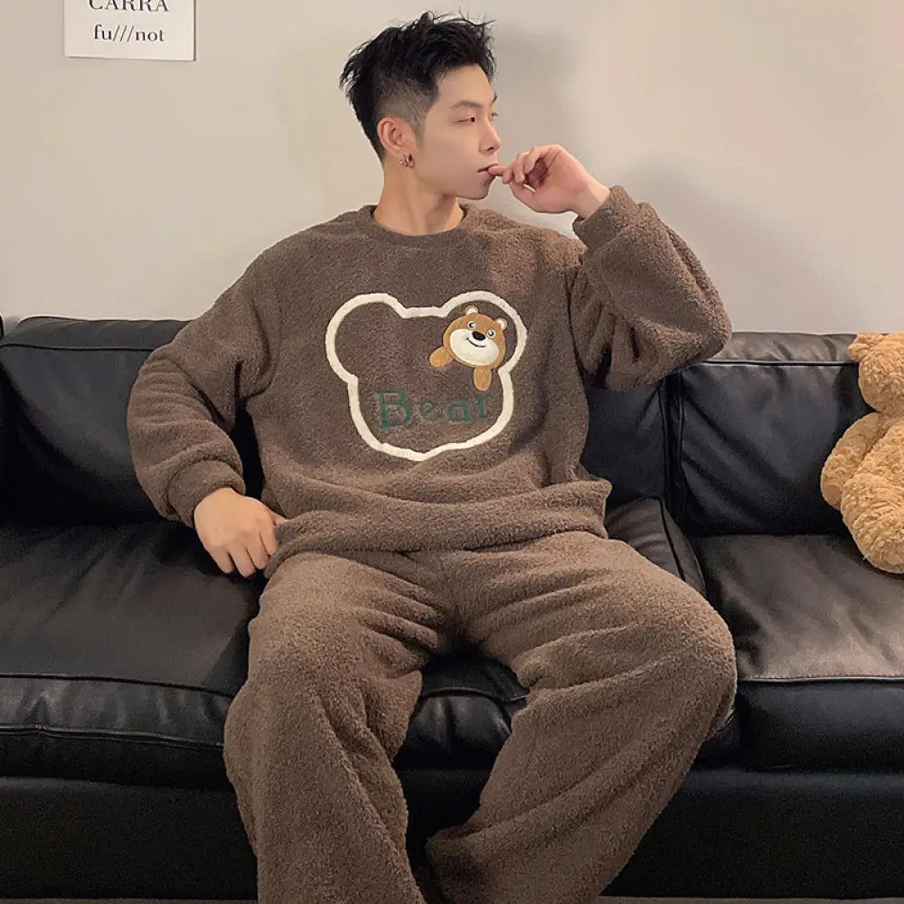 カップル 冬 フリース パジャマ レディース メンズ 厚手 保温 ルームウェア 防寒対策 レディース メンズ 彼女 彼氏 夫婦お揃い 新婚お祝い 記念日ID3202 タイプ① / メンズL コーディネート＞ペアルック